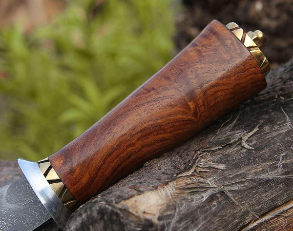 Holy Defender Damascus Hunting Knife with Exotic Rose Wood Handle - Gifts for You 'n Me