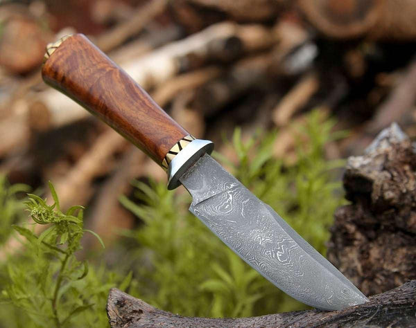 Holy Defender Damascus Hunting Knife with Exotic Rose Wood Handle - Gifts for You 'n Me