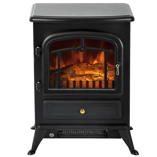 22.8 Inch Freestanding Electric Fireplace Heater 1500W Adjustable Flames Black