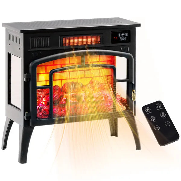 22.8 Inch Freestanding Electric Fireplace Heater 1500W Adjustable Flames Black