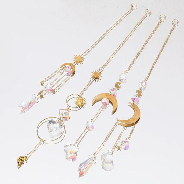 Home Decor Crystal Sun-catchers Window Pendant Hanging Curtain Wind-chimes Light Catcher Star Moon Pendant Rainbow Wind Chime Prisms Wind Chime Hanging Ornaments For Garden Home Christmas Decorations Gift