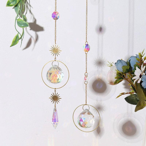 Home Decor Crystal Sun-catchers Window Pendant Hanging Curtain Wind-chimes Light Catcher Star Moon Pendant Rainbow Wind Chime Prisms Wind Chime Hanging Ornaments For Garden Home Christmas Decorations Gift