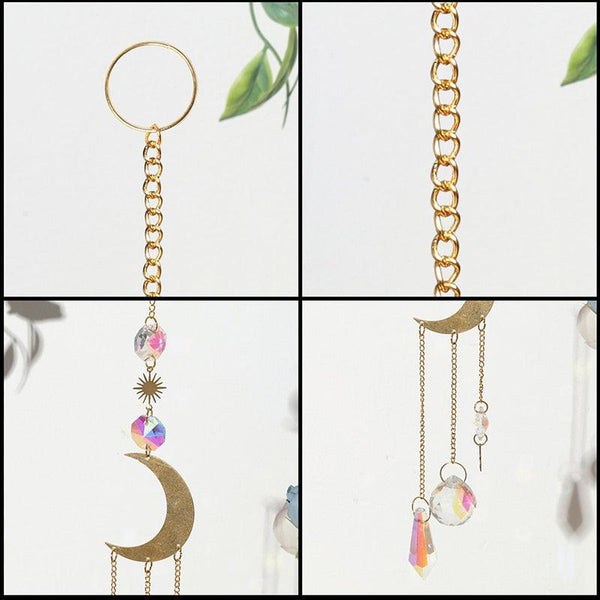 Home Decor Crystal Sun-catchers Window Pendant Hanging Curtain Wind-chimes Light Catcher Star Moon Pendant Rainbow Wind Chime Prisms Wind Chime Hanging Ornaments For Garden Home Christmas Decorations Gift