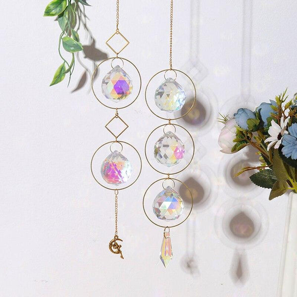 Home Decor Crystal Sun-catchers Window Pendant Hanging Curtain Wind-chimes Light Catcher Star Moon Pendant Rainbow Wind Chime Prisms Wind Chime Hanging Ornaments For Garden Home Christmas Decorations Gift