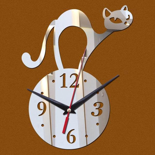 Home Decoration Wall 3D Hanging Clock Wall Murals Decal Sticker Acrylic Wallpaper for Unisex Teen Children Kid Boy Girl Classroom Gym Room Cartoon Cats Design Sticker Watch
