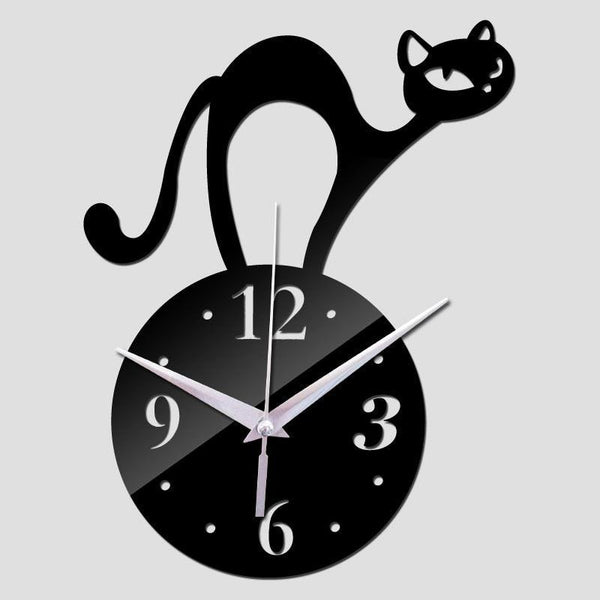 Home Decoration Wall 3D Hanging Clock Wall Murals Decal Sticker Acrylic Wallpaper for Unisex Teen Children Kid Boy Girl Classroom Gym Room Cartoon Cats Design Sticker Watch