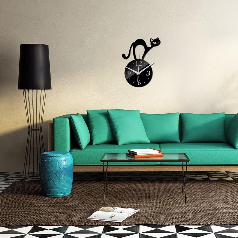 Home Decoration Wall 3D Hanging Clock Wall Murals Decal Sticker Acrylic Wallpaper for Unisex Teen Children Kid Boy Girl Classroom Gym Room Cartoon Cats Design Sticker Watch