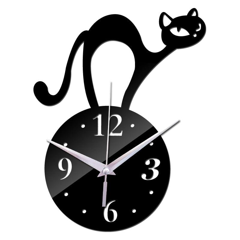 Home Decoration Wall Mirror 3D Hanging Clock Wall Murals Decal Sticker Acrylic Wallpaper for Unisex Teen Children Kid Boy Girl Classroom Gym Room Cartoon Cats Design Sticker Watch
