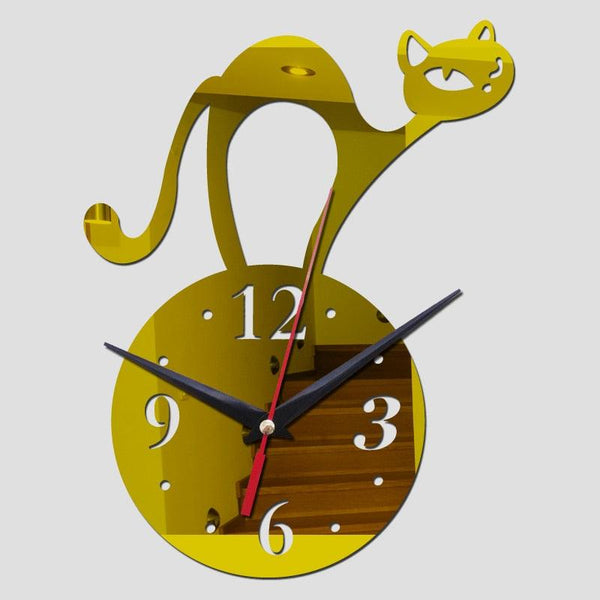 Home Decoration Wall Mirror 3D Hanging Clock Wall Murals Decal Sticker Acrylic Wallpaper for Unisex Teen Children Kid Boy Girl Classroom Gym Room Cartoon Cats Design Sticker Watch