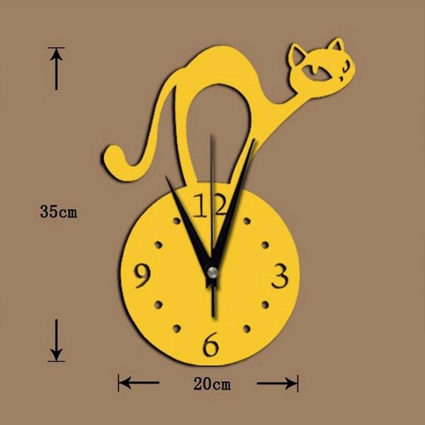 Home Decoration Wall Mirror 3D Hanging Clock Wall Murals Decal Sticker Acrylic Wallpaper for Unisex Teen Children Kid Boy Girl Classroom Gym Room Cartoon Cats Design Sticker Watch