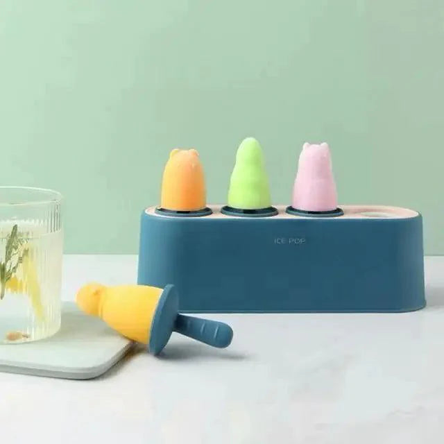 Home Ice Cream Mold Popsicle Tool Silicone 4-hole Popsicle Box Children Dessert Ice Cream Maker Kitchen Tools Diy Ice Cream