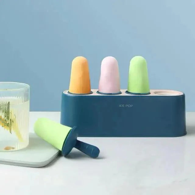 Home Ice Cream Mold Popsicle Tool Silicone 4-hole Popsicle Box Children Dessert Ice Cream Maker Kitchen Tools Diy Ice Cream