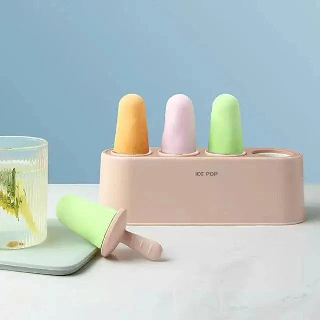 Home Ice Cream Mold Popsicle Tool Silicone 4-hole Popsicle Box Children Dessert Ice Cream Maker Kitchen Tools Diy Ice Cream