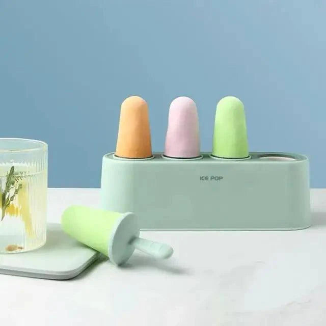 Home Ice Cream Mold Popsicle Tool Silicone 4-hole Popsicle Box Children Dessert Ice Cream Maker Kitchen Tools Diy Ice Cream