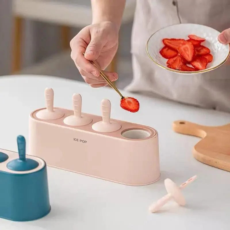 Home Ice Cream Mold Popsicle Tool Silicone 4-hole Popsicle Box Children Dessert Ice Cream Maker Kitchen Tools Diy Ice Cream