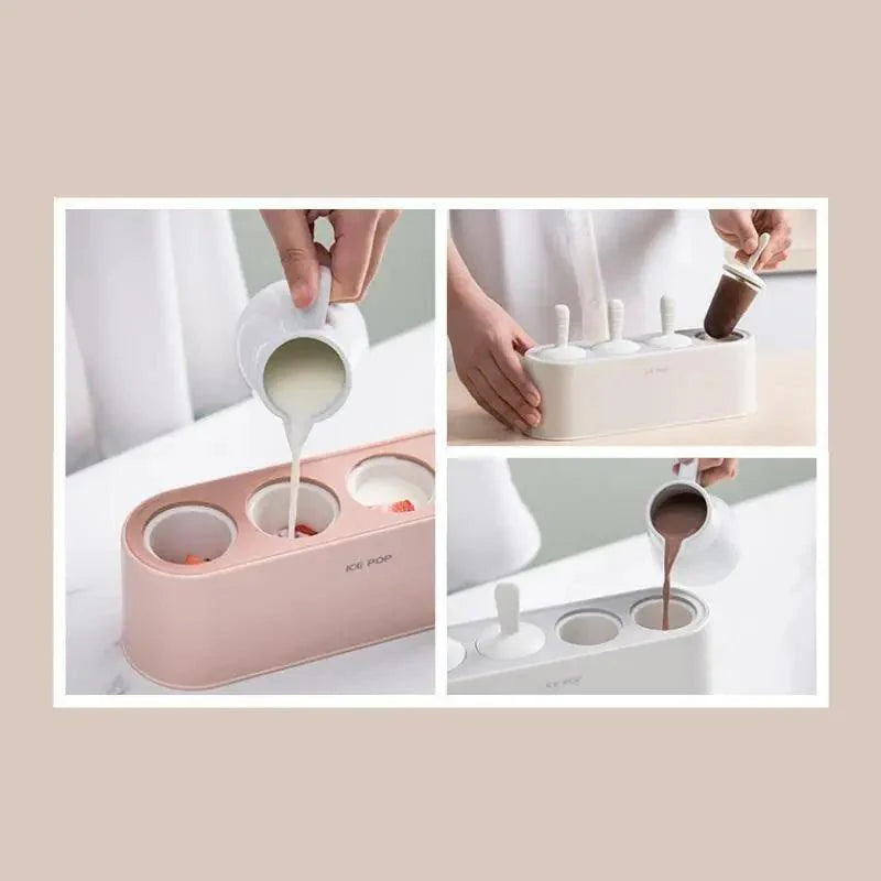 Home Ice Cream Mold Popsicle Tool Silicone 4-hole Popsicle Box Children Dessert Ice Cream Maker Kitchen Tools Diy Ice Cream