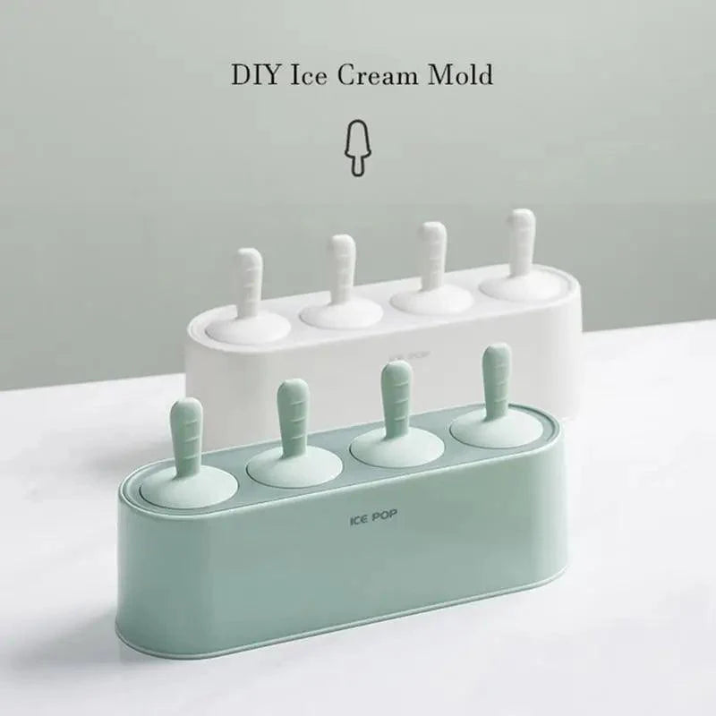 Home Ice Cream Mold Popsicle Tool Silicone 4-hole Popsicle Box Children Dessert Ice Cream Maker Kitchen Tools Diy Ice Cream