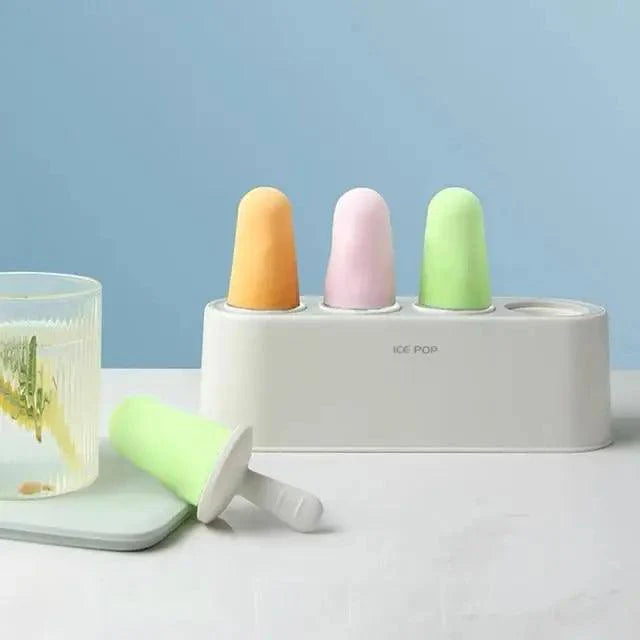 Home Ice Cream Mold Popsicle Tool Silicone 4-hole Popsicle Box Children Dessert Ice Cream Maker Kitchen Tools Diy Ice Cream