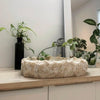 Handcrafted Honey Onyx Translucent Premium Natural Stone Vessel Sink 19x19x5 Inch - 3-4 Weeks / Irregular Sizes- (W)19" (L)19" (H)5" / Interior-Polished / Exterior-Hand Split