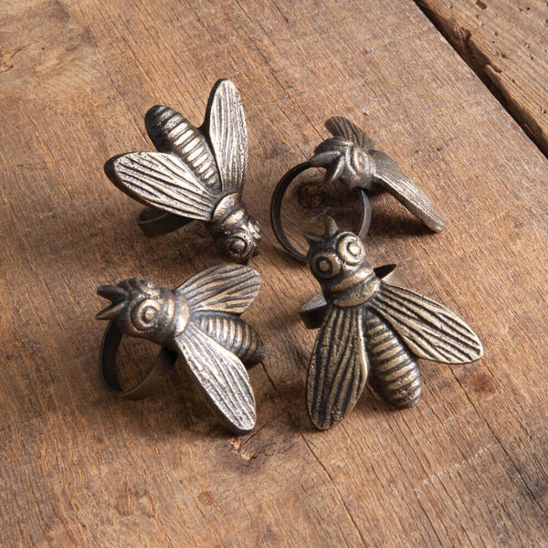Honeybee Napkin Rings in Antique Brass  (Set of 4)