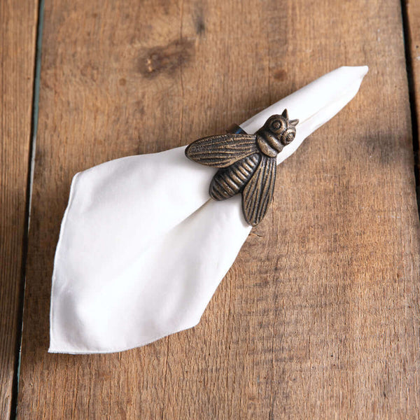 Honeybee Napkin Rings in Antique Brass  (Set of 4)