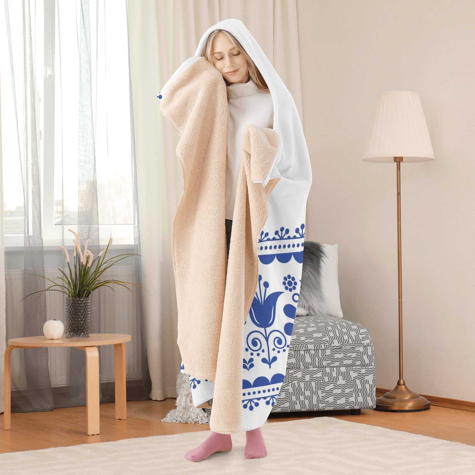 Hooded Blanket - Blue Pattern