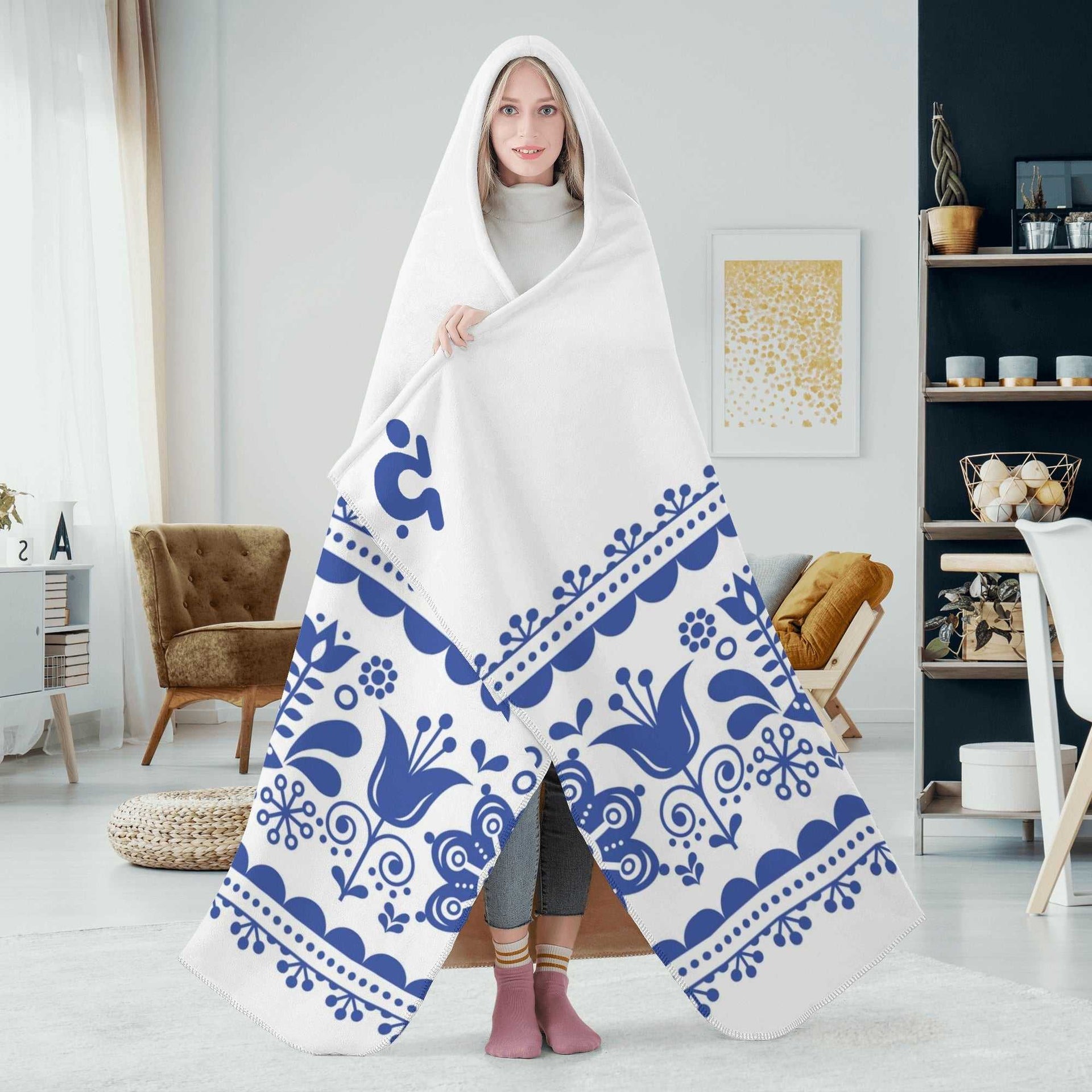 Hooded Blanket - Blue Pattern
