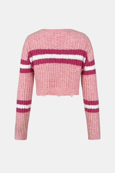 Hooded sweater base knit sweater short top contrasting color striped women