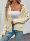 Hooded Twisted Flower Solid Color Sweater Cardigan - Pastel Yellow / L