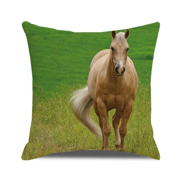 Horse Pattern Pillow Cover Running Horses Cotton Linen Square Cushion Cover Standard Pillowcase for Men Women Home Decorative Sofa Armchair Bedroom Livingroom Farmhouse 45x45CM