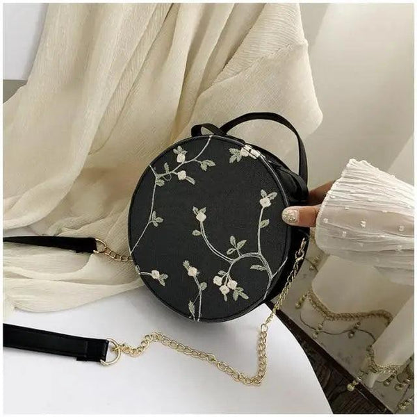 Hot Looking Sweet Lace Round Handbags High Quality PU Leather Small Fresh Flower Chain Shoulder Crossbody Bags For Women