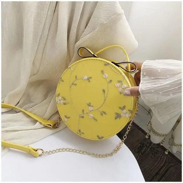 Hot Looking Sweet Lace Round Handbags High Quality PU Leather Small Fresh Flower Chain Shoulder Crossbody Bags For Women
