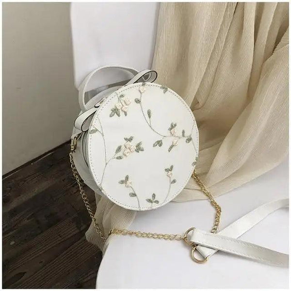 Hot Looking Sweet Lace Round Handbags High Quality PU Leather Small Fresh Flower Chain Shoulder Crossbody Bags For Women