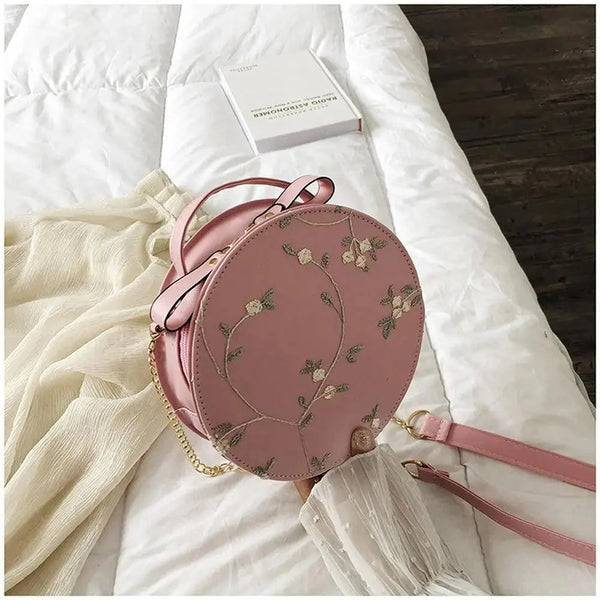 Hot Looking Sweet Lace Round Handbags High Quality PU Leather Small Fresh Flower Chain Shoulder Crossbody Bags For Women