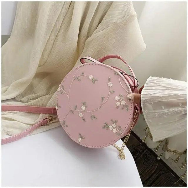 Hot Looking Sweet Lace Round Handbags High Quality PU Leather Small Fresh Flower Chain Shoulder Crossbody Bags For Women