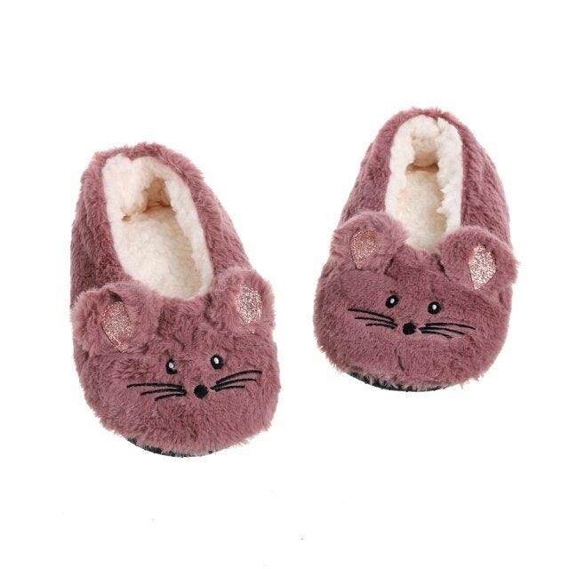 House Slipper Women Winter Non Skid Indoor Fur Cotton Warm Plush Home Fluffy Mouse Ears Memory Foam House Slippers Cozy Cute Animal Home Slipper For Women