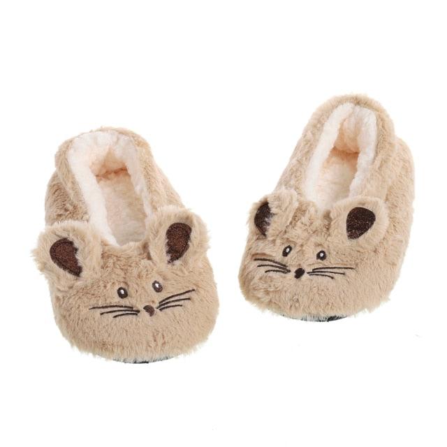 House Slipper Women Winter Non Skid Indoor Fur Cotton Warm Plush Home Fluffy Mouse Ears Memory Foam House Slippers Cozy Cute Animal Home Slipper For Women