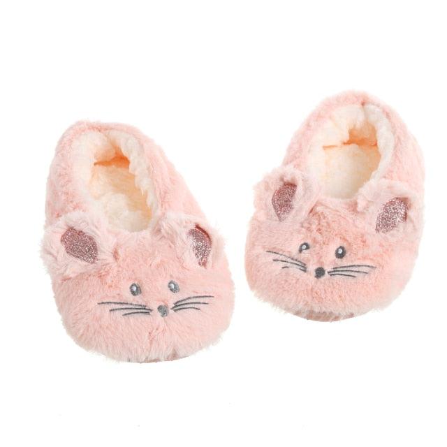 House Slipper Women Winter Non Skid Indoor Fur Cotton Warm Plush Home Fluffy Mouse Ears Memory Foam House Slippers Cozy Cute Animal Home Slipper For Women