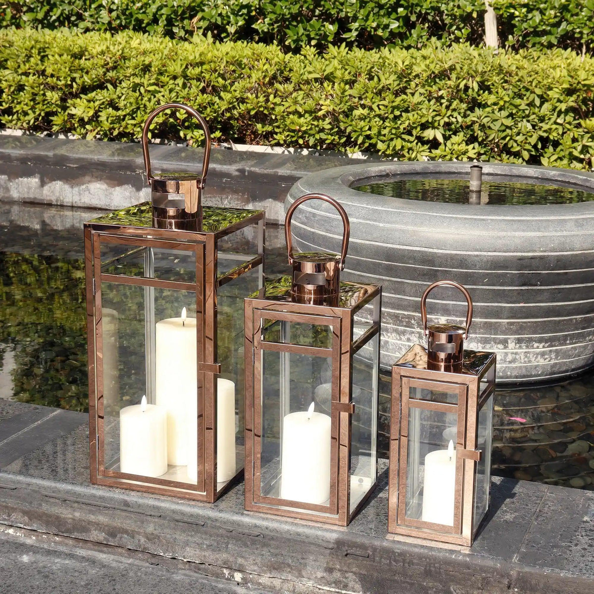 Set of 3 Stainless Steel Lantern  (12/15/19'') -Rose Gold