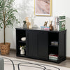 Kitchen Storage Cupboard Cabinet with Sliding Door-Black
