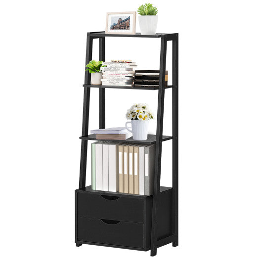 4-Tier Ladder Bookshelf Storage Display with Drawers