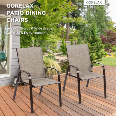 2 Pcs Patio Chairs Outdoor Dining Chair with Armrest-Gray