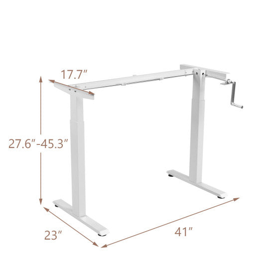 Hand Crank Sit to Stand Desk Frame Height Adjustable Standing Base-White