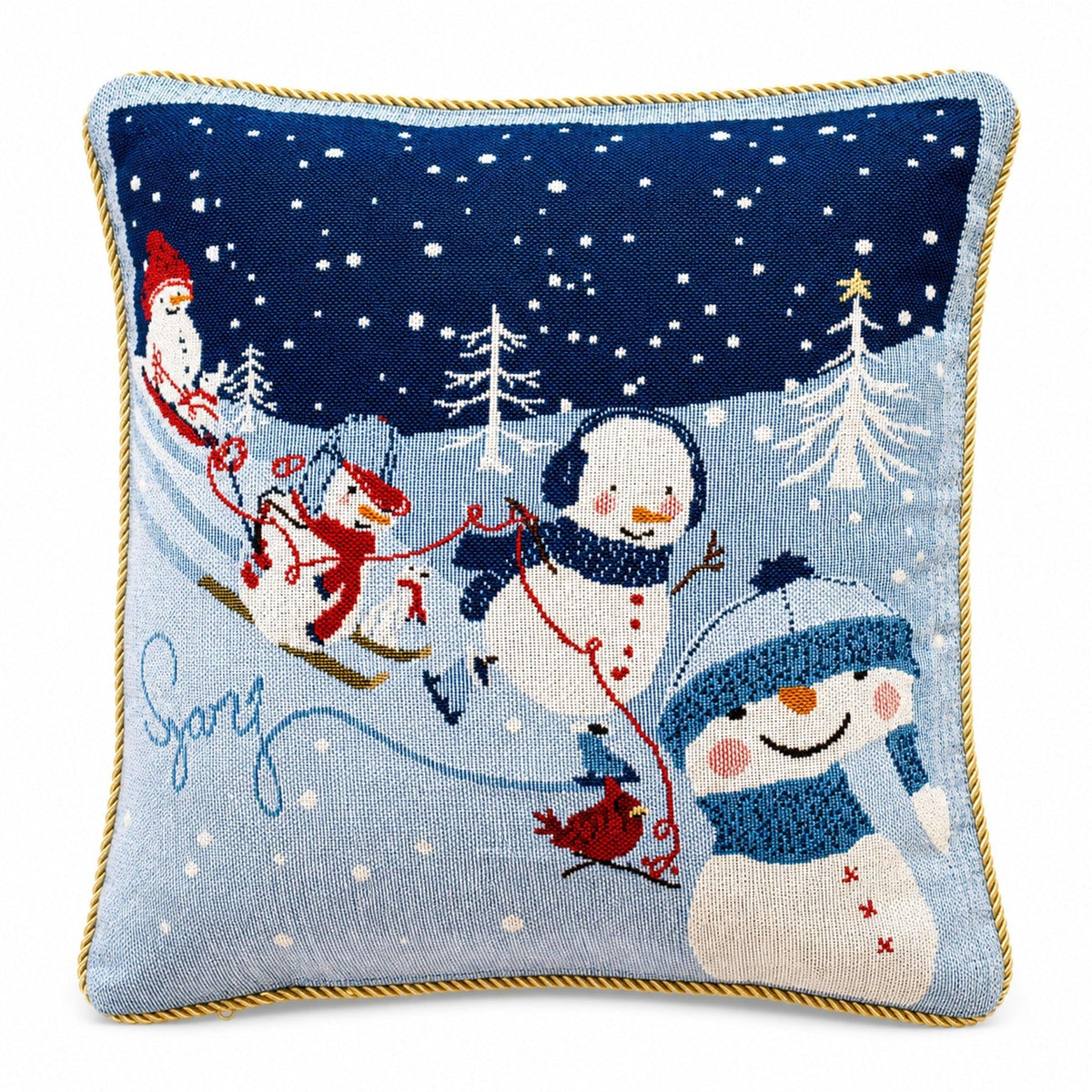 Set of 2 Snowmen Enjoying Winter Sport Parade Christmas Throw Cushion Pillow Covers