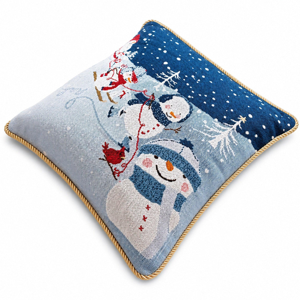 Set of 2 Snowmen Enjoying Winter Sport Parade Christmas Throw Cushion Pillow Covers