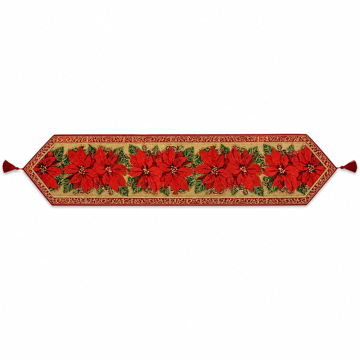 Poinsettia Flowers Christmas Tablecloth Holiday Runner 75 Inches