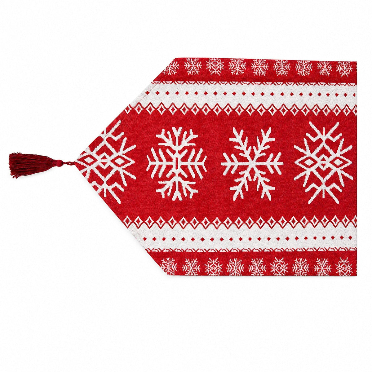 Snowflakes on Red Pattern Christmas Tablecloth Holiday Runner 76.5 Inches