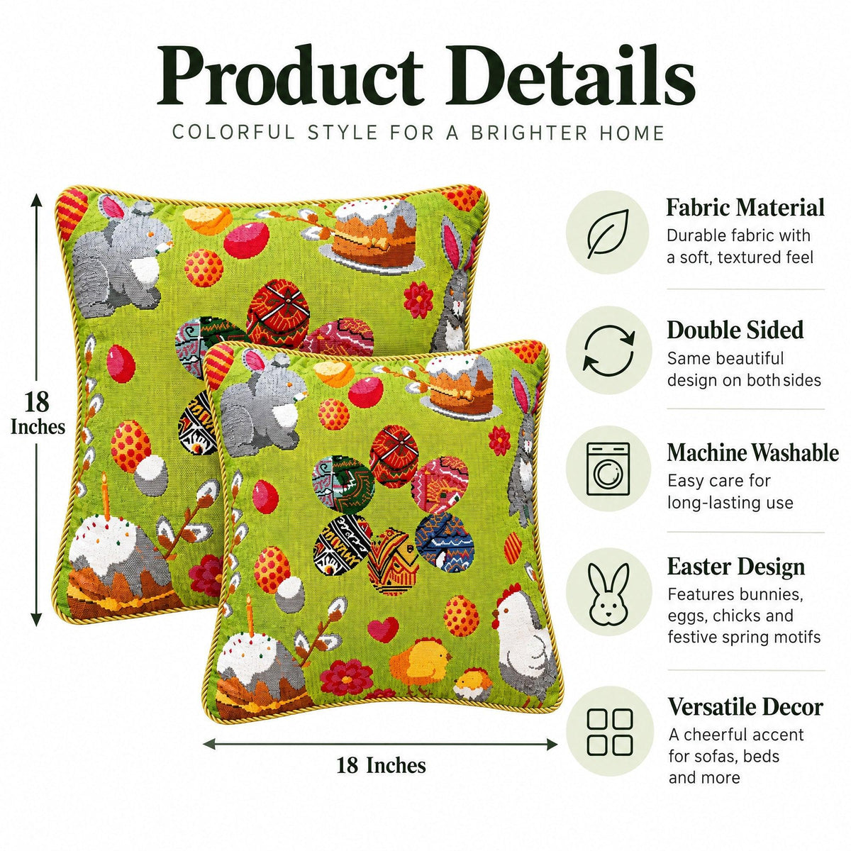 Set of 2 Easter Eggs with Bunny, Chicks and Willow Tree Throw Pillow Covers