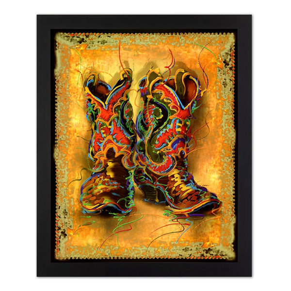 Cowboy Boots Wall Art - Framed Western Rodeo Print 16x20 with Poplar Wood Frame