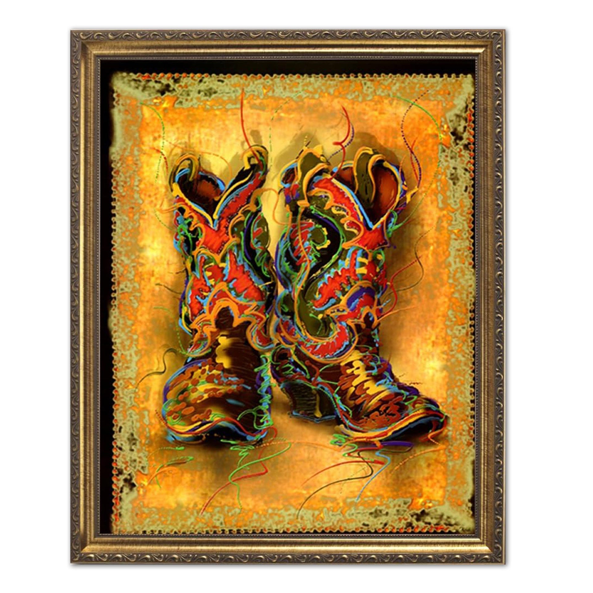 Cowboy Boots Wall Art - Framed Western Rodeo Print 16x20 with Poplar Wood Frame